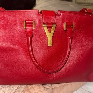 Yves Saint Laurent Red Satchel with Gold Accents